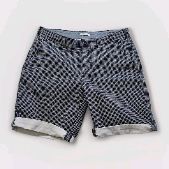 Lacoste Live Shorts Mens 33 Navy White Plaid Pockets Chino Zip Fly Preppy Cotton - Picture 1 of 15
